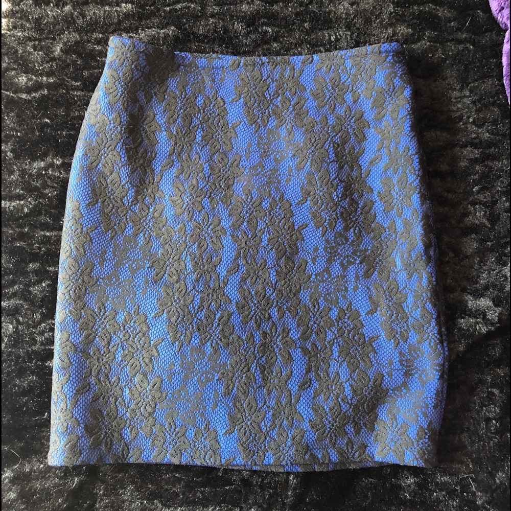 Blue and Black Lace Mini Skirt